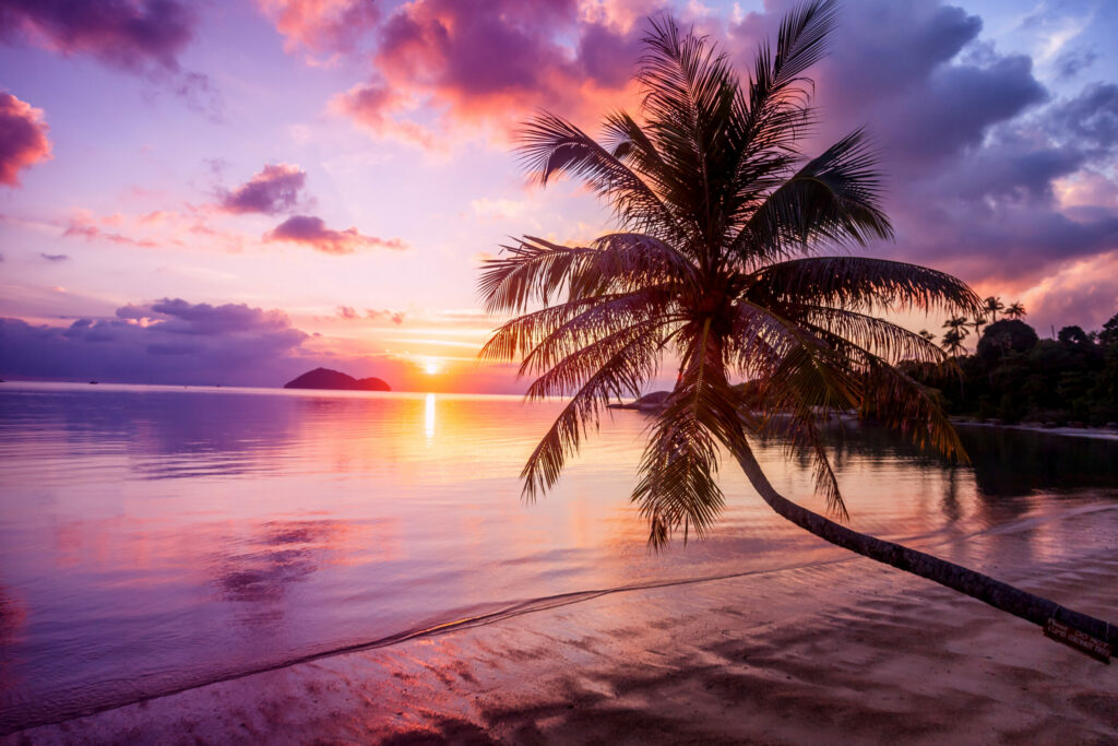Beautiful bright sunset on a tropical paradise beach in Melbourne, Florida