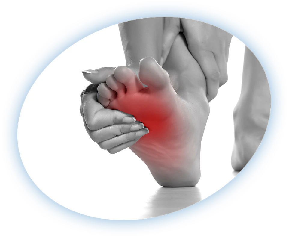 Close-up of a person holding a painful foot