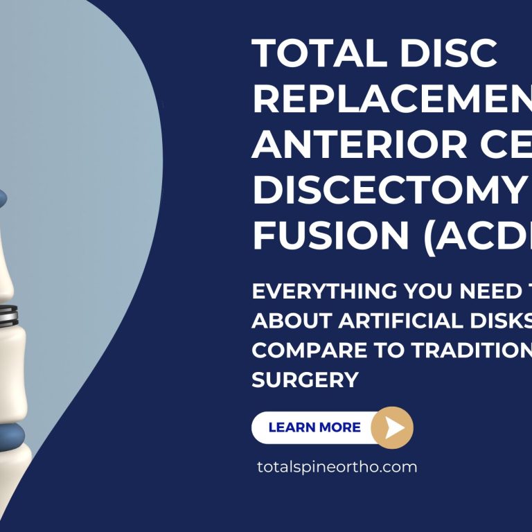 A graphic for an articial comparing Total Disc Replacement vs Anterior Cervical Discectomy and Fusion