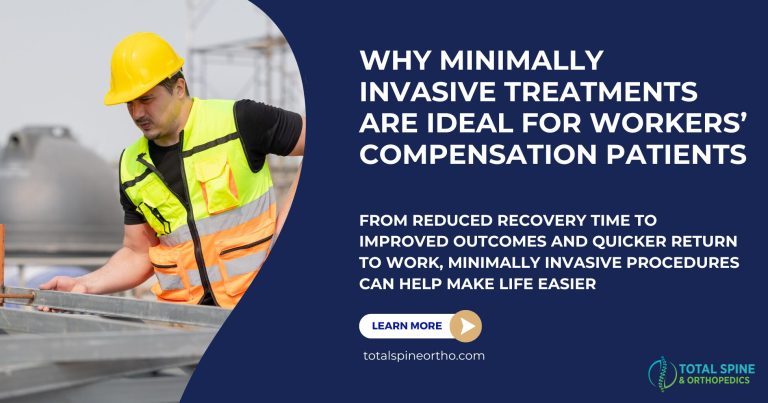 A title card explaining workers compensation for minimally invasive patients.